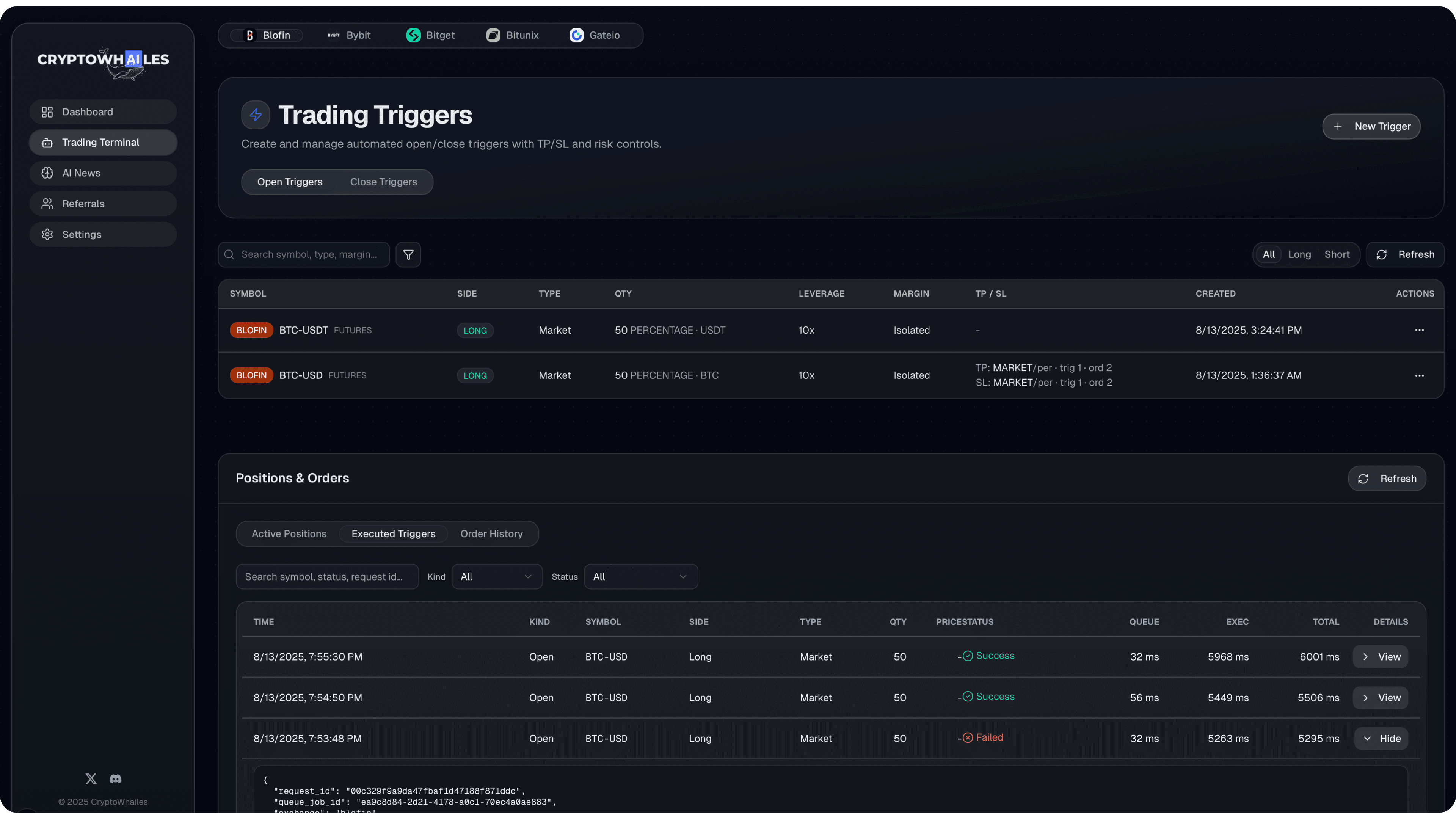 CryptoWhailes Trading Terminal preview